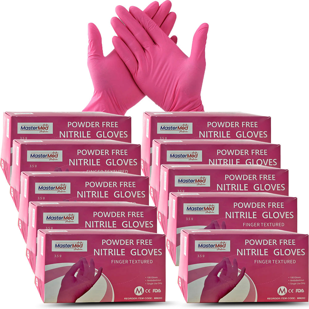 Pink Nitrile Gloves Powder/Latex free 3.5g, Finger Textured, Snug fit, Food Safe