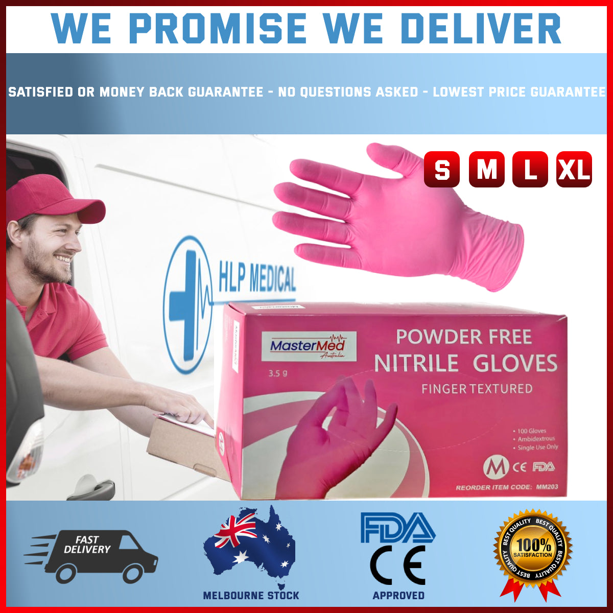 Pink Nitrile Gloves Powder/Latex free 3.5g, Finger Textured, Snug fit, Food Safe