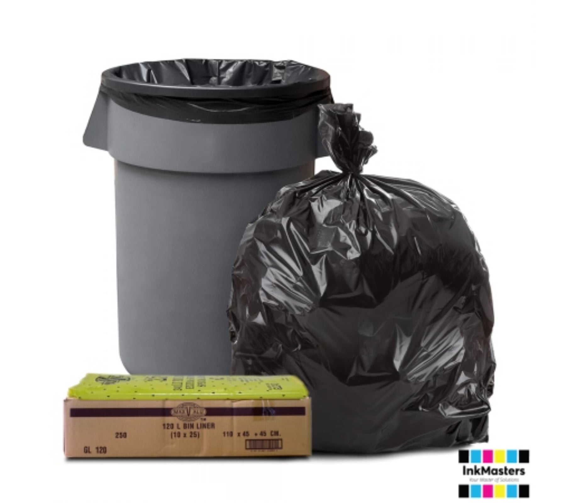 120L Black Heavy Duty Trash Bags / Bin Liners, 20um,  (250 Garbage Bags)