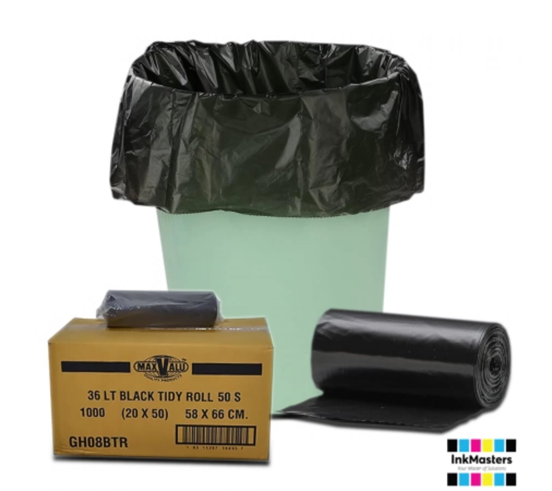 36L Black Medium-Large Trash Bags / Bin Liners, 20x50 Rolls (1000 Tidy Bags)