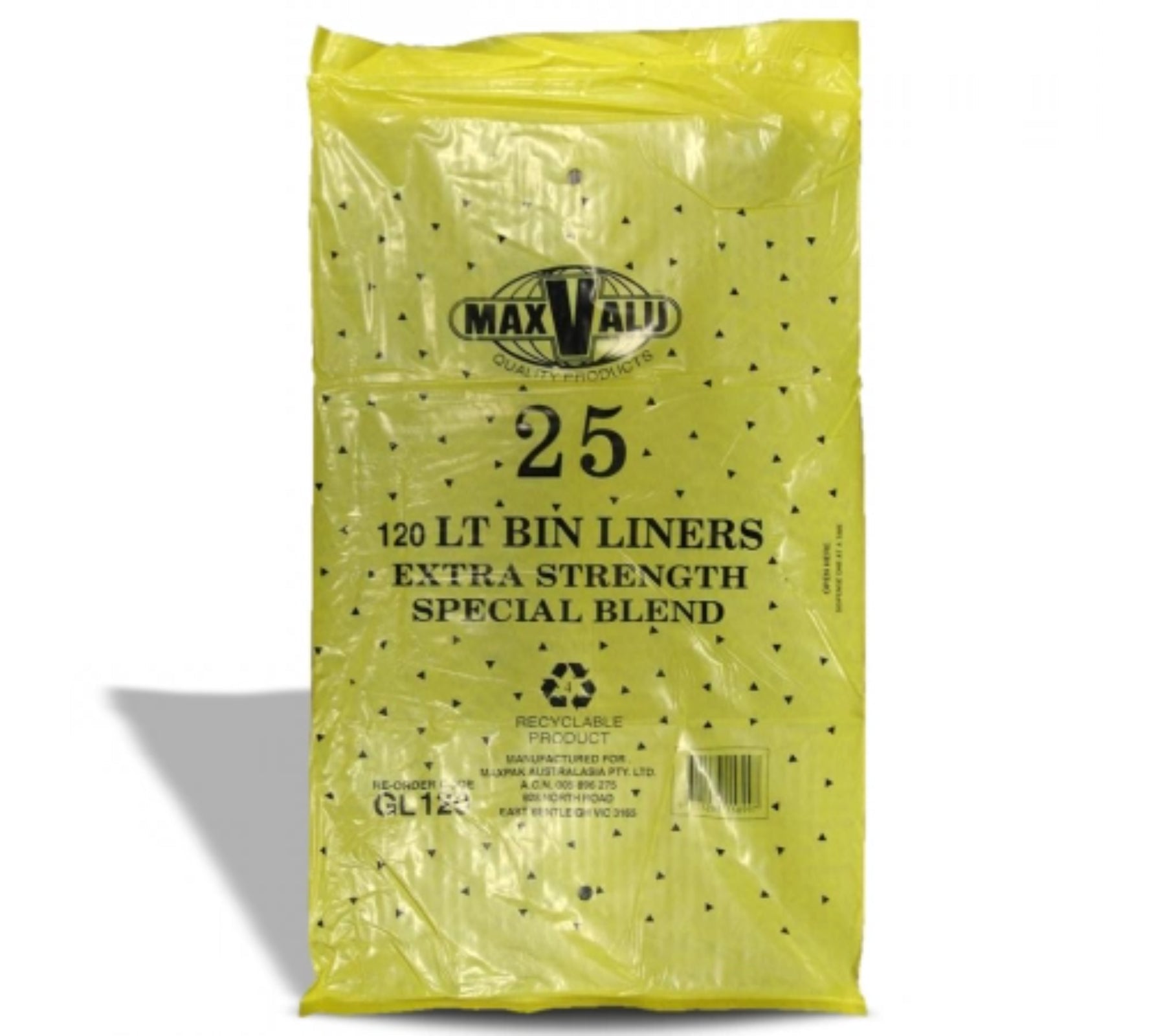 120L Black Heavy Duty Trash Bags / Bin Liners, 20um,  (250 Garbage Bags)