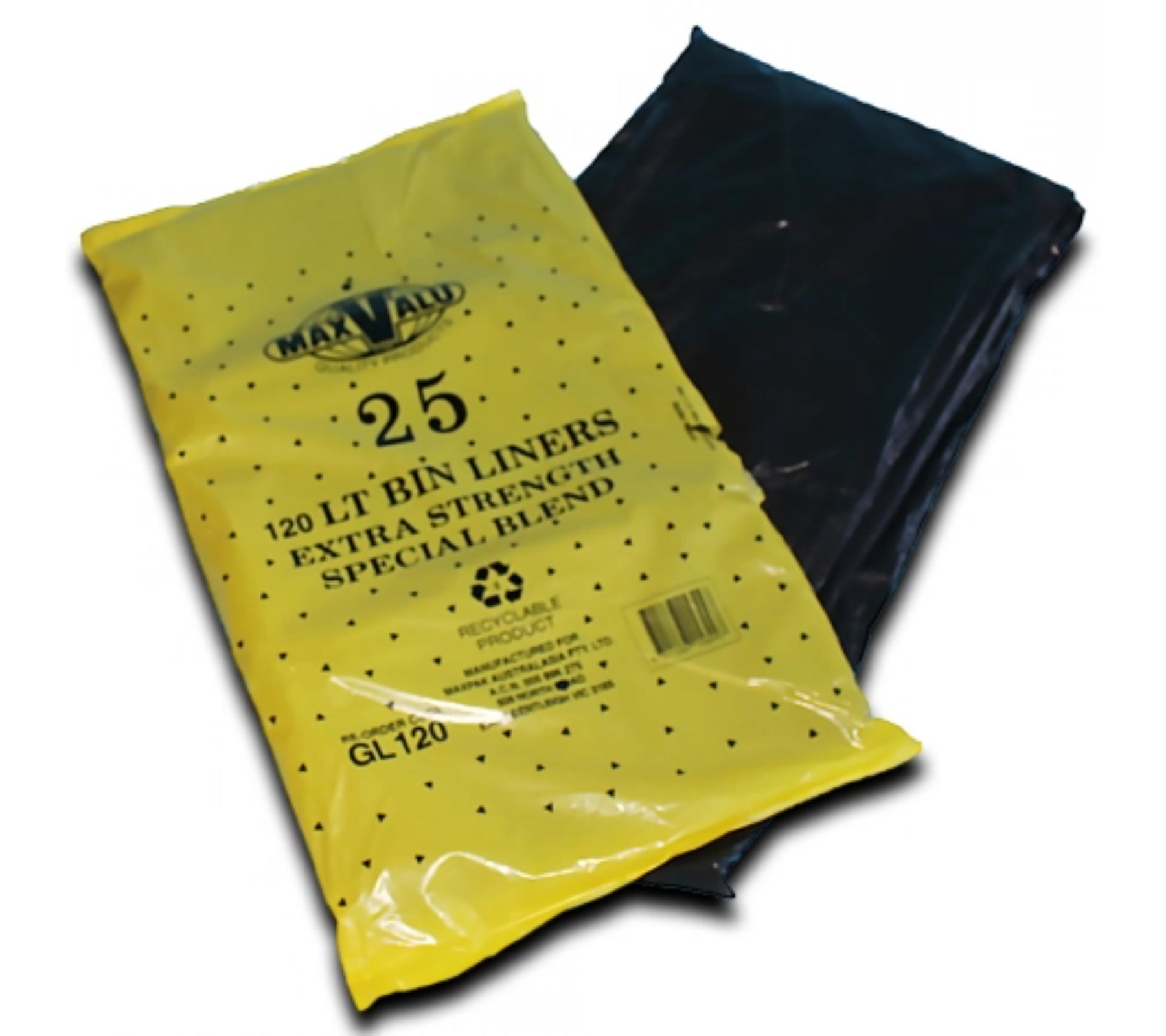 120L Black Heavy Duty Trash Bags / Bin Liners, 20um,  (250 Garbage Bags)