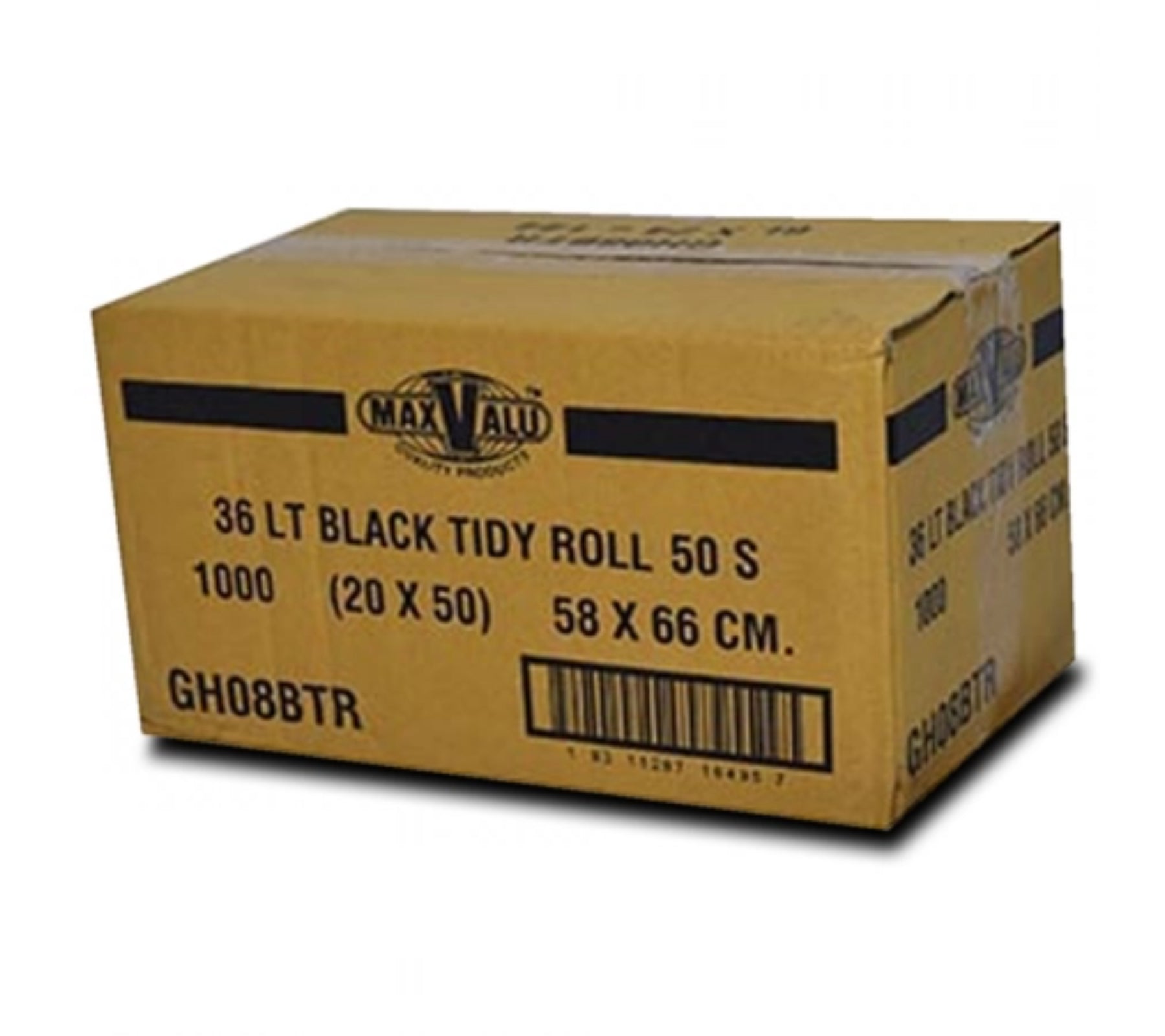 36L Black Medium-Large Trash Bags / Bin Liners, 20x50 Rolls (1000 Tidy Bags)