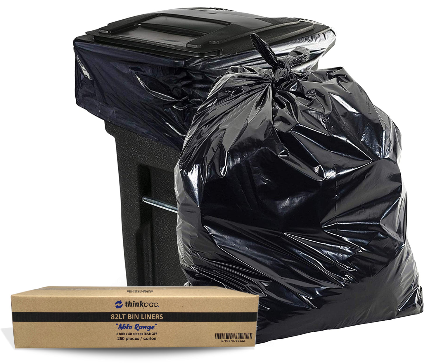 82L Thinkpac Heavy Duty Roll Bin Liners Rubbish Bags 20micron (250 Bags)