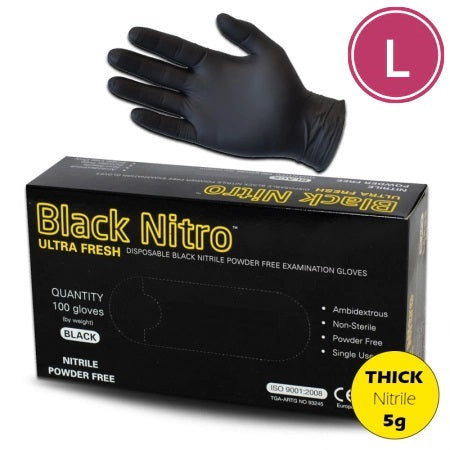 Nitrile Gloves Powder Free Black 5.5g