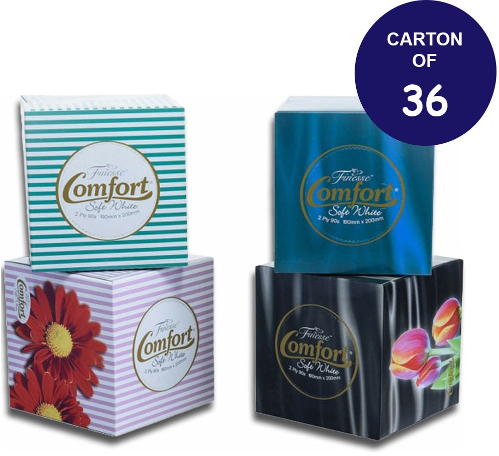 Carton of 36 Finesse 2 ply Comfort Cube Facial Tissues 90/Box