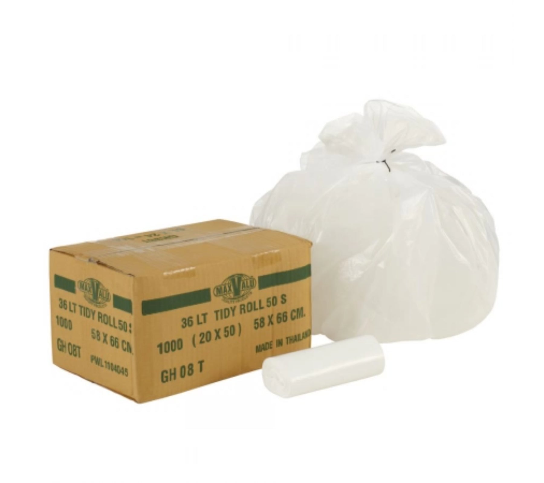 36L White Medium-Large Refuse Sack / Bin Liners, 20x50 Rolls (1000 Tidy Bags)