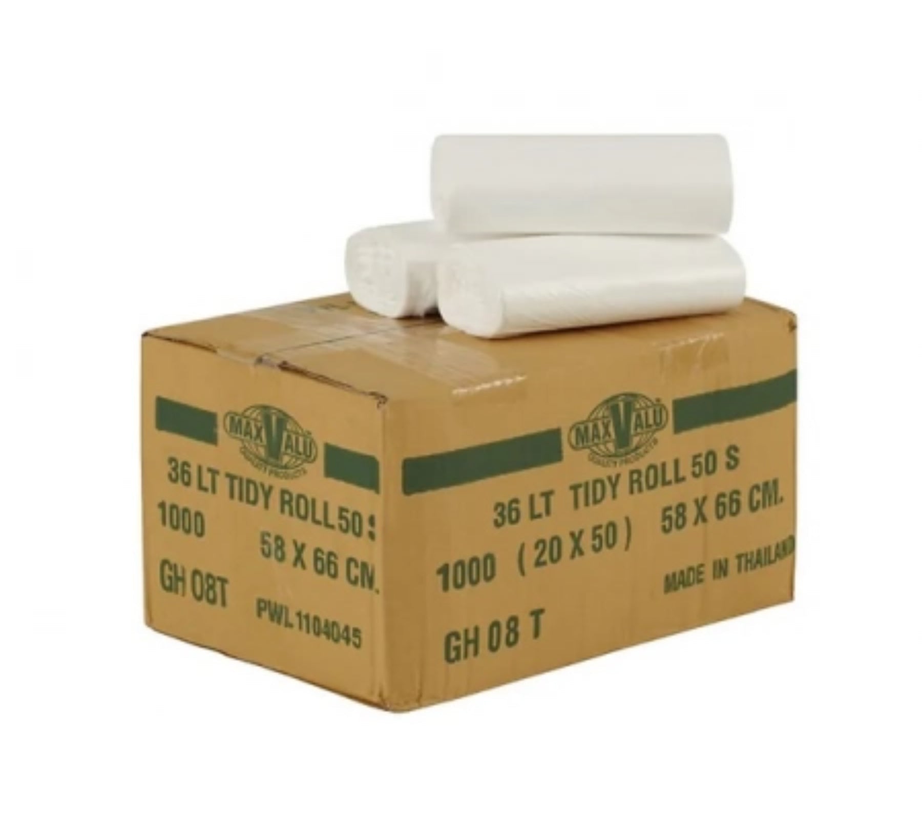 36L White Medium-Large Refuse Sack / Bin Liners, 20x50 Rolls (1000 Tidy Bags)