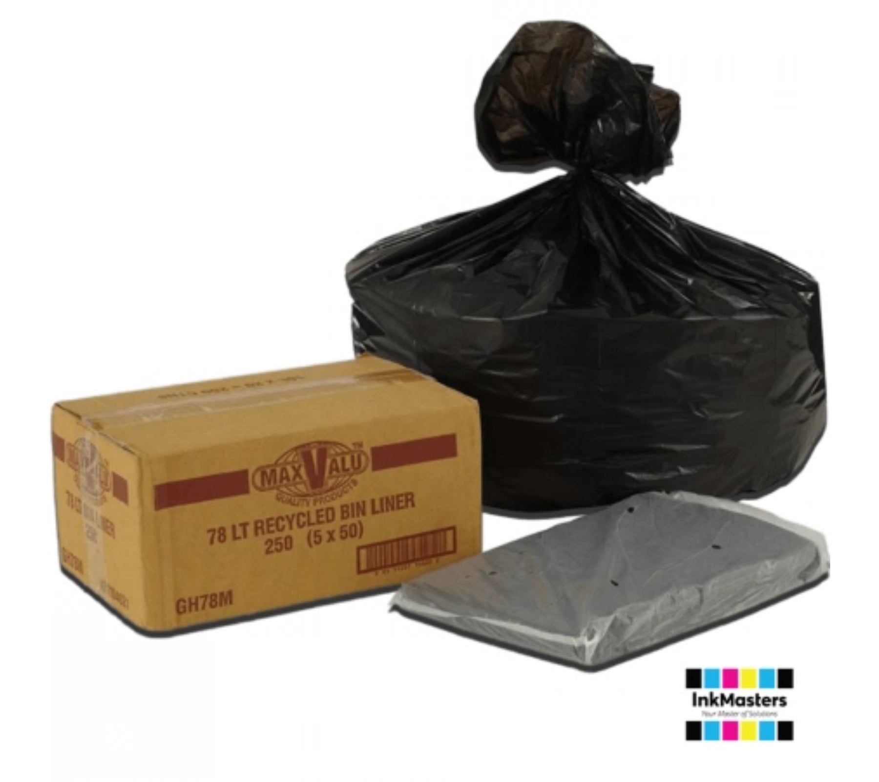 78L Black Heavy Duty Rubbish Bags / Bin Liners, 5x50 Rolls (250 Garbage Bags)