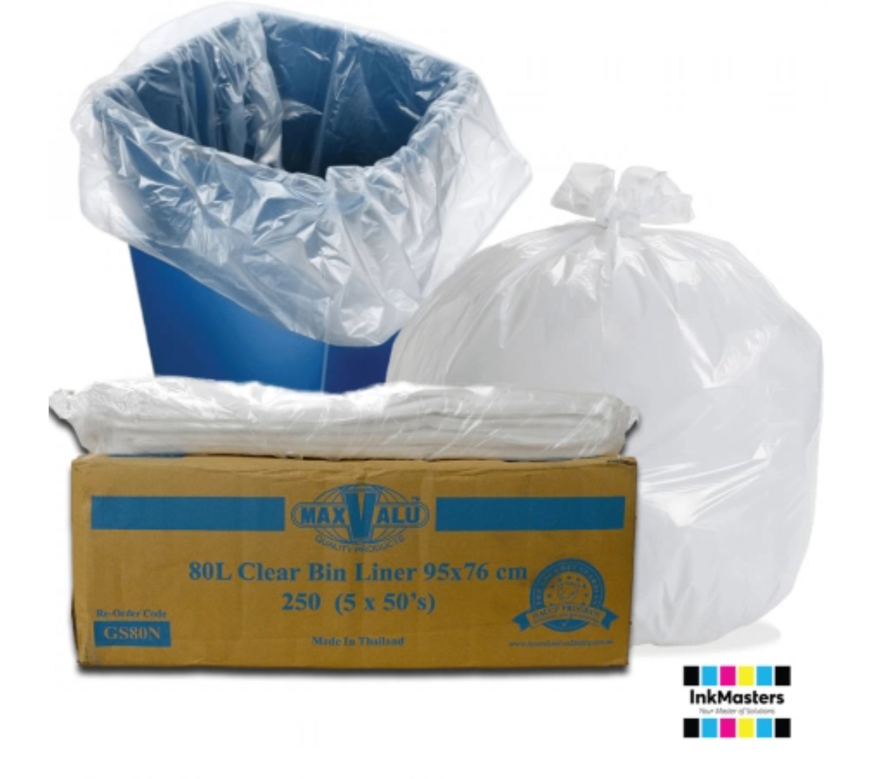 80L Clear Heavy Duty Trash Bags / Bin Liners, 5x50 Rolls (250 Garbage Bags)