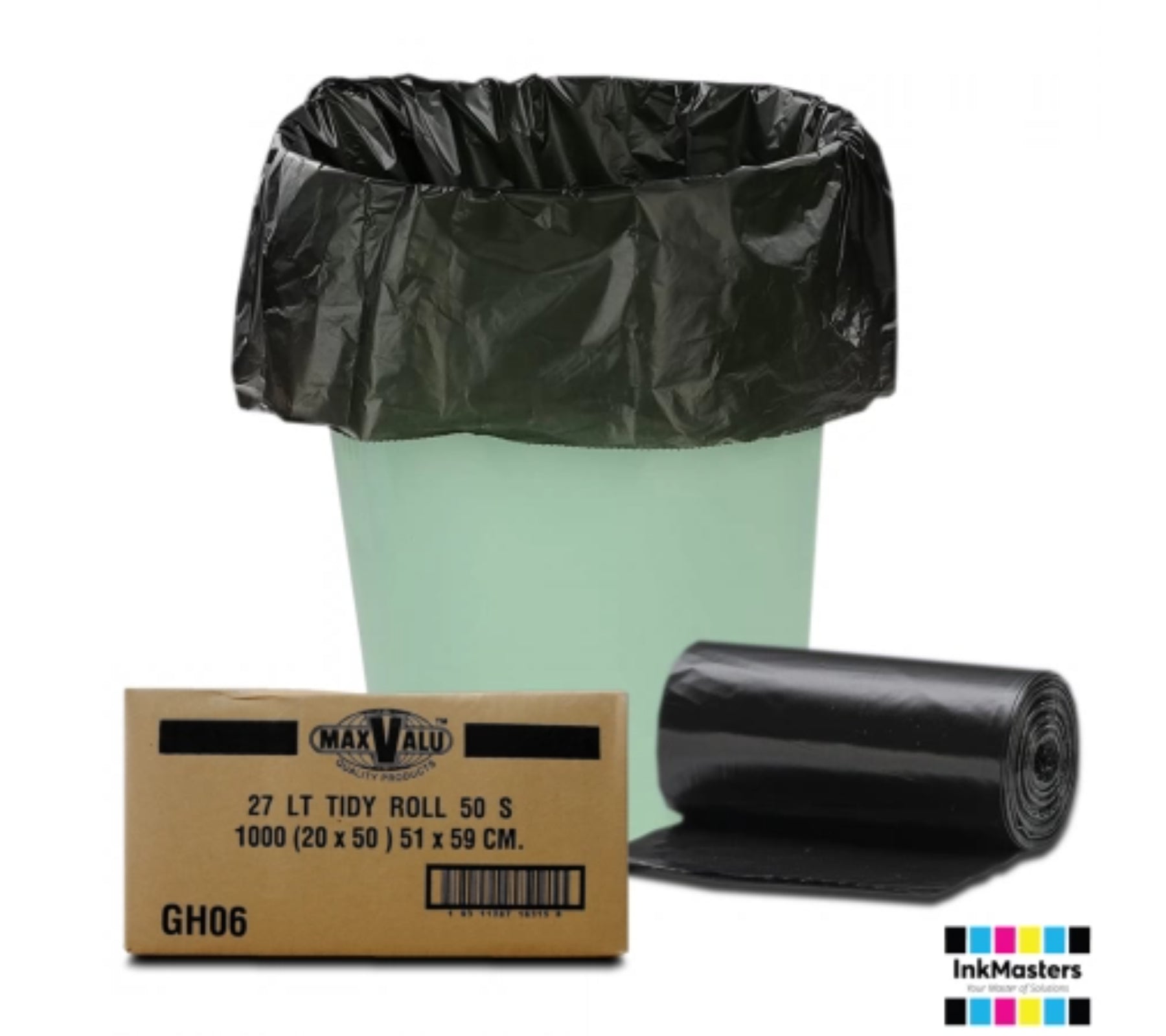 27L Black Medium Rubbish Bags / Bin Liners, 20x50 Tidy Bag Rolls (1000 Trash Bags)