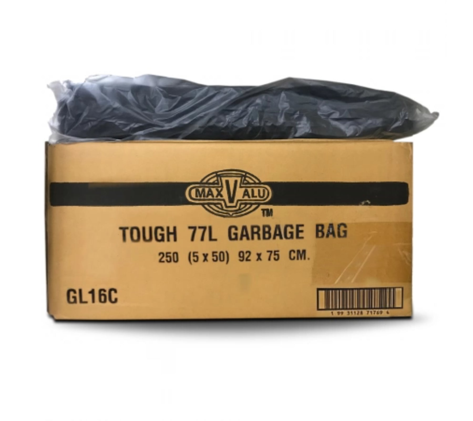 77L Black Tough Heavy Duty Black Rubbish Bags / Bin Liners, 22um, 5x50 (250 Garbage Bags)