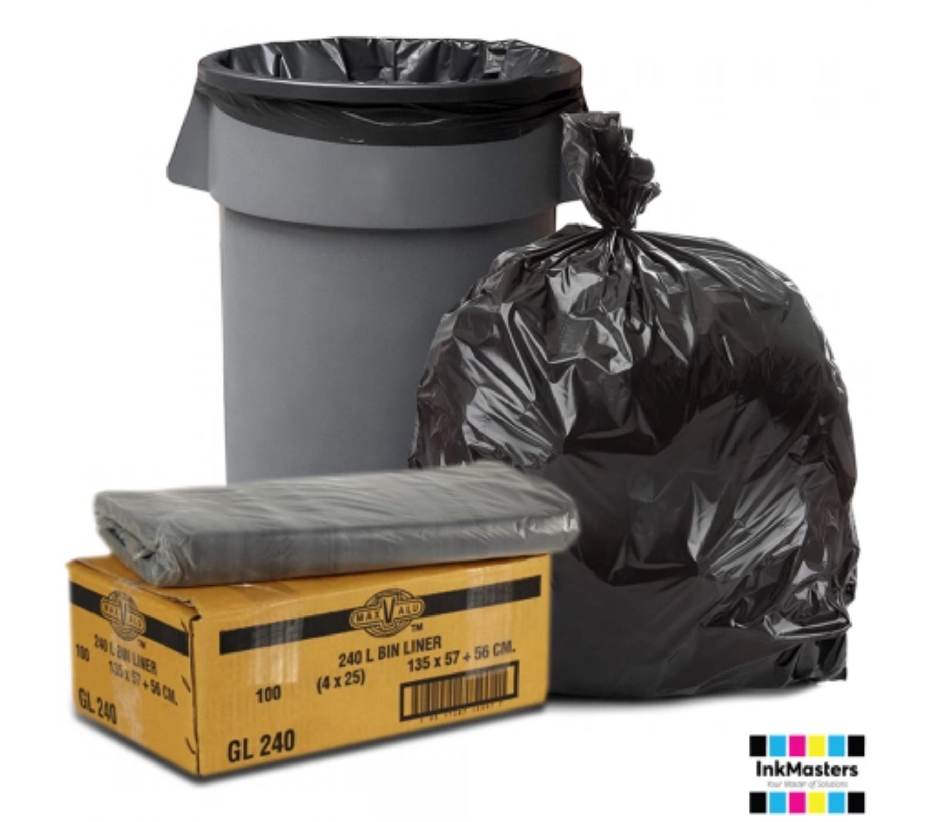 240L Black Heavy Duty Rubbish Bags / Bin Liners, 20um, (100 Garbage Bags)