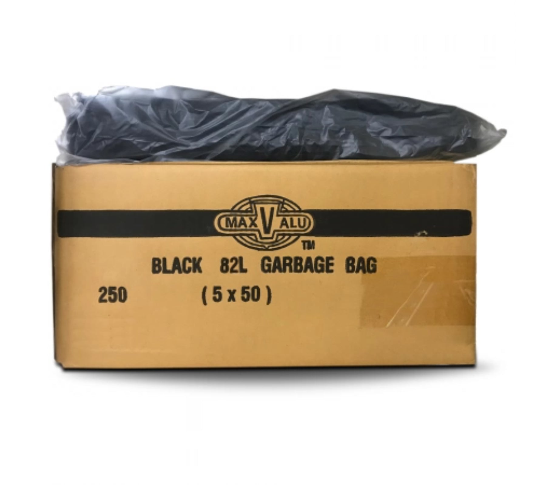 82L Black Heavy Duty Rubbish Bags / Bin Liners, 21um, 5x50 (250 Garbage Bags)