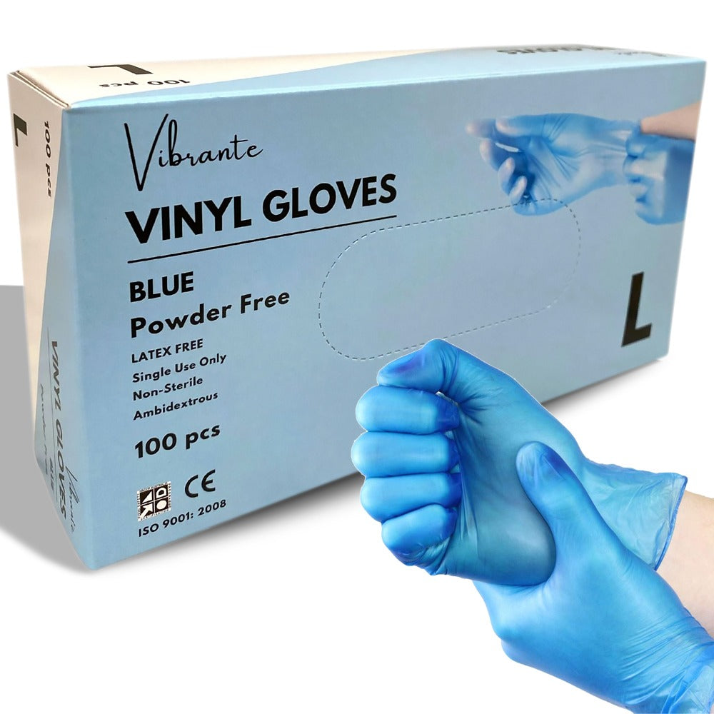 Vibrante Blue or White Vinyl Powder-Free Gloves