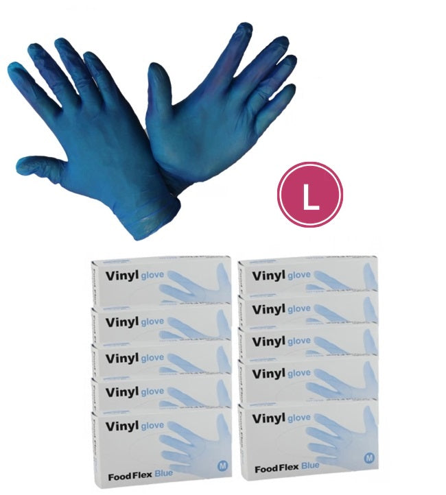 Food Grade Powder-Free Blue Vinyl Gloves - Carton of 1000 PCS