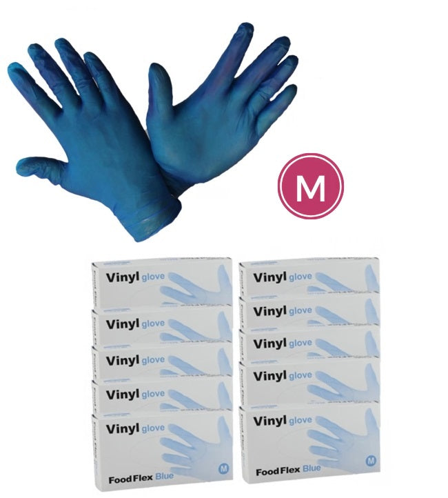 Food Grade Powder-Free Blue Vinyl Gloves - Carton of 1000 PCS