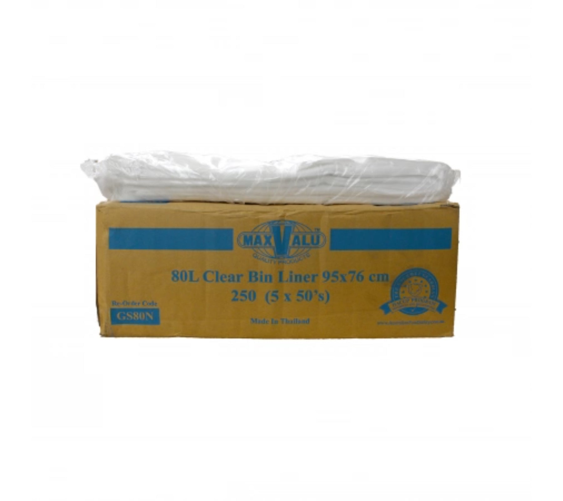 80L Clear Heavy Duty Trash Bags / Bin Liners, 5x50 Rolls (250 Garbage Bags)