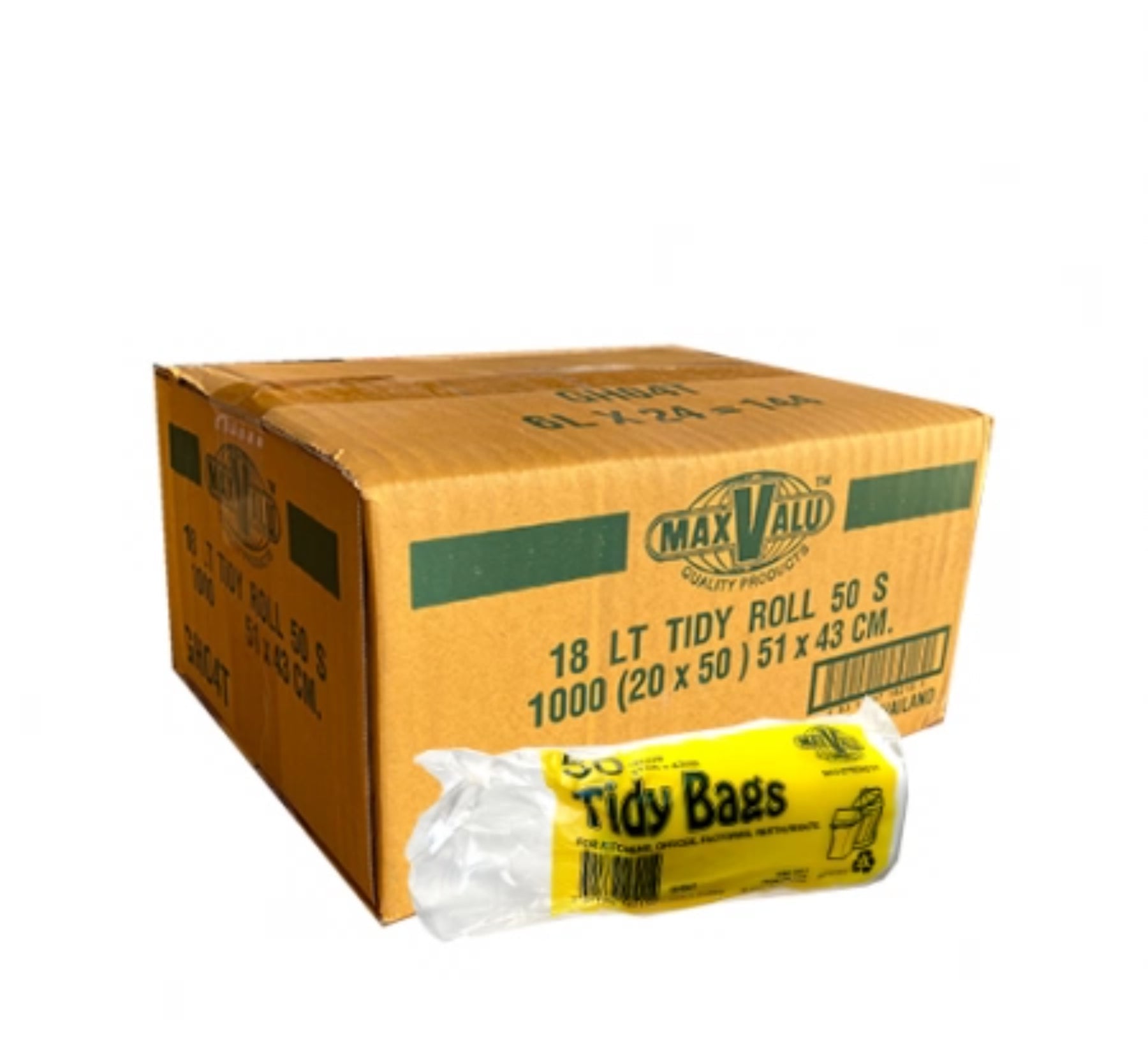 18L White Small Garbage Bags / Bin Liners, 20x50 Rolls (1000 Tidy Bags)